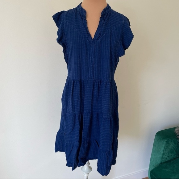 Anthropologie Blue Texture Linen Blend Flutter Sleeve Amadi Adler Tunic Dress XS - Picture 5 of 12